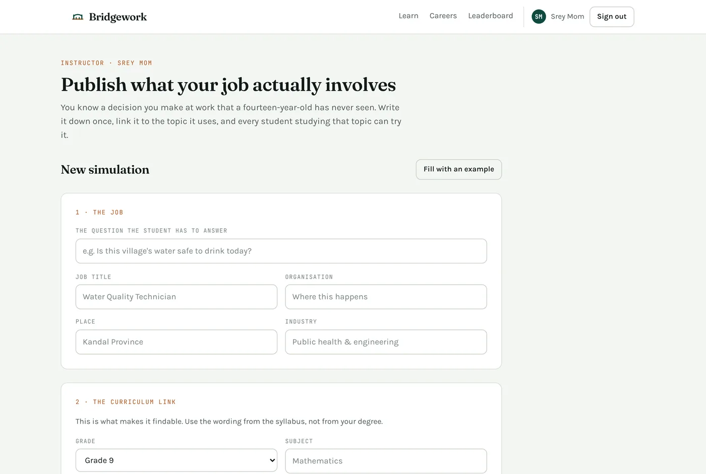 Instructor page: publish what your job actually involves, with a form for the job and the curriculum link